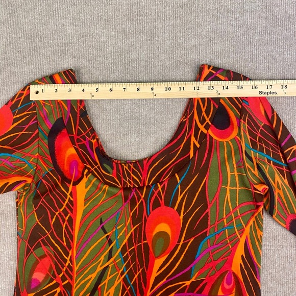 Tracy Negoshian Mini Dress Peacock Print Shift Dress Retro Mod Style M - Picture 4 of 9